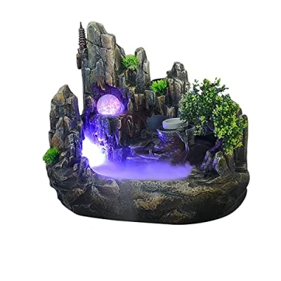 Afbeelding van Kamerfontein, tafelfontein, kamerfontein met verlichting, nevelplanten, led planten, waterval, desktop fontein, kleurverandering, simulatie, rotstuin, luchtbevochtiger decor