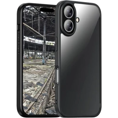 Afbeelding van JT Berlin BackCase Pankow Hybride hoes, compatibel met Apple iPhone 16, bescherming volgens Amerikaanse militaire standaard, draadloos opladen (Qi), camera en displaybescherming, zwart/transparant