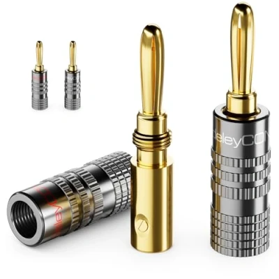 Afbeelding van deleyCON 4 Stuks Bananenstekkers Set Verguld Schroefbaar voor Luidsprekerkabel 0,75 mm 4,5 &amp; bijv. HiFi Audio Home Theater Ontvanger Grijs