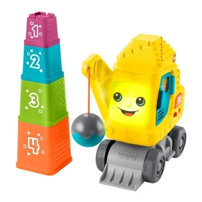 Afbeelding van Fisher Price Baby &amp; Peuterleerspeelgoed Tel Stapel Kraan met Blokken, Lampjes, Muziek Geluiden voor Baby&#039;s vanaf 9 maanden, Meertalig UK, Frans Duitse Versie, HXF48