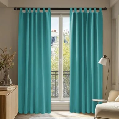 Afbeelding van Deconovo Verduisteringsgordijin met Lussen, 2 stuks, Turquoise, Gordijn Warmte isolerend voor Slaapkamer, Raam, Kant en Klaar, 140x245 cm (B x H)