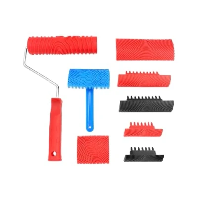 Afbeelding van QWORK® 8 delig houtnerfgereedschap, rubber schildergereedschap voor wanddecoratie, huisdecoratie