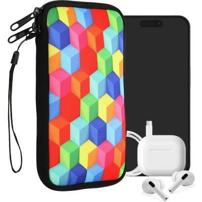 Afbeelding van kwmobile hoesje voor smartphones XL 6,7/6,8&quot; hoes van Neopreen regenboogblokken design meerkleurig binnenmaat 17,2 x 8,4 cm