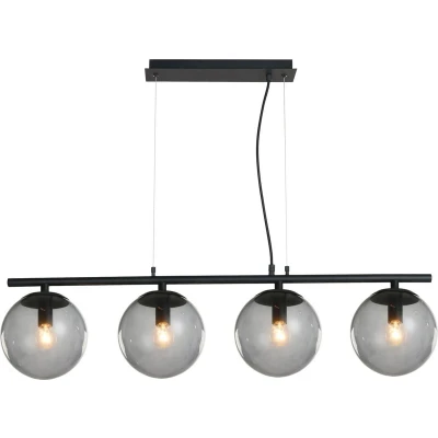 Afbeelding van Lucande hanglamp 4lichts Glas, ijzer E14 rookgrijs, zwart