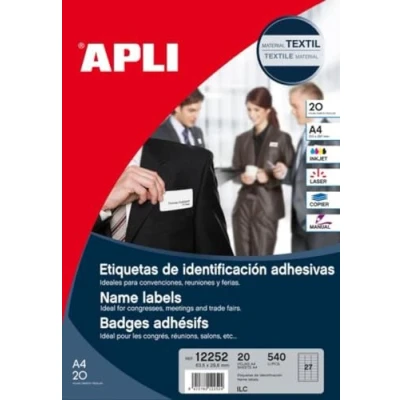 Afbeelding van APLI 12252 Afneembare textieletiketten 63,5 x 29,6 mm 20 vellen
