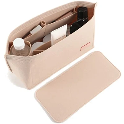 Afbeelding van Doxo Vilt Organizer Insert Handtas &amp; Tote Portemonnee Groot met Rits Tas Past voor Speedy en Neverfull MM beige Maat: M