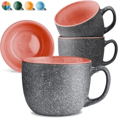 Afbeelding van Cosumy Koffiekopjes Van Keramiek Set 4 Stuks 350 ml Dik Aardewerk Mokken met Handgemaakt Reactief Glazuur Houdt Lang Warm (Rood)