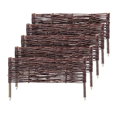 Afbeelding van KADAX Palissade van wilgentenen, natuurlijk wilgenhek, handgemaakt wilgenvlechthek, tuinhek voor paden en bloembedden, omheining gazonrand (5 stuks 60 x 20 cm)