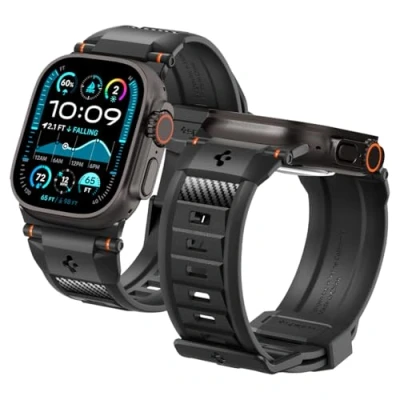 Afbeelding van Spigen Rugged Ultra Band Ontworpen voor Apple Watch 2 / 49mm, Serie 9/8/7 45mm, SE2/6/SE/5/4 44mm en 3/2/1 42​​mm Mat Zwart