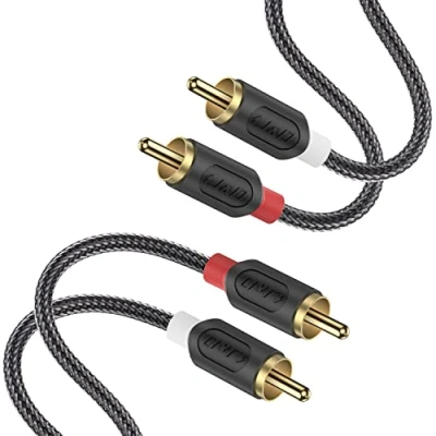 Afbeelding van J&amp;D 2 RCA Kabels, RC Kabel Vergulde Audiowave serie Mannelijk naar Stereo Audiokabel met PVC Schaal en Nylon Vlecht, 0,9 Meter