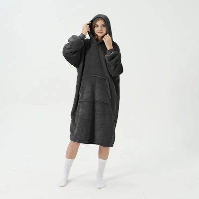 Afbeelding van SHERRY Oversized hoodie 70x110 cm &amp; deken in één heerlijke, grote fleece Raven zwart