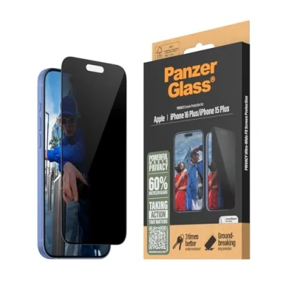 Afbeelding van PanzerGlass® Privacy Screen Protector voor Apple iPhone 16 Plus gehard glas, hoge krasbestendigheid, slagvastheid, vlekvrije coating, met montagehulp eenvoudige installatie