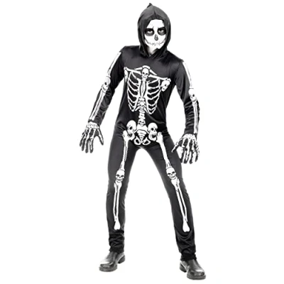 Afbeelding van Widmann Spook &amp; Skelet Kostuum Botten En Beenderen Halloween Kind Zwart / Wit Maat 104 Carnavalskleding Verkleedkleding