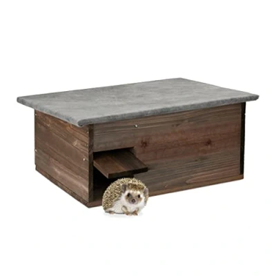 Afbeelding van Relaxdays egelhuis met rattenklep egelhotel overwintering waterdicht hout