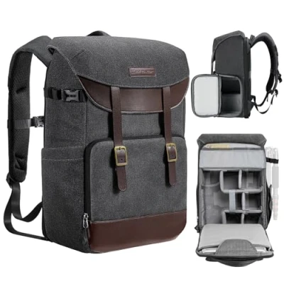 Afbeelding van K&amp;F Concept Camerarugzak, roltop, 20 liter, fotorugzak, waterdicht, robuuste stoffen rugzak tassen voor spiegelreflexcamera, Canon, Nikon, Sony, Fujifilm Olympus en 15,6 inch laptop, 5 grijs