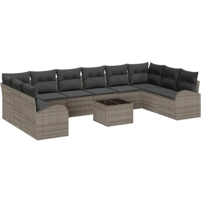 Afbeelding van vidaXL 10 delige Tuin Sofa Set met Kussens Zwarte Poly Rattan