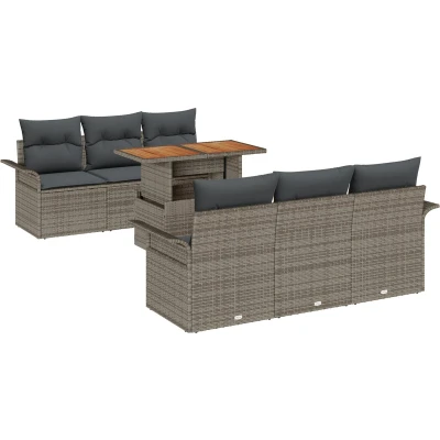 Afbeelding van vidaXL Tuin Sofa Set van 7 Grijs Rattan delige