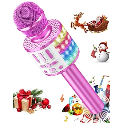 Afbeelding van Bluetooth karaoke microfoon, draadloze led microfoon met luidspreker, geluidsopname voor party, podcast familie, compatibel Android iOS, pc, cadeaus volwassenen en kinderen