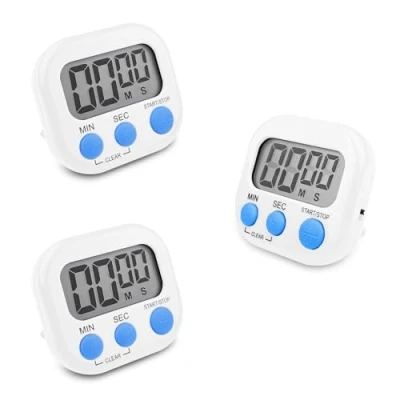 Afbeelding van Fousenuk 3 stuks eierwekker, wit, timer, digitaal, keukentimer, keuken, korte tijdwekker, magnetisch, stopwatch met inklapbare standaard, timer groot lcd display voor koken, bakken, sport,