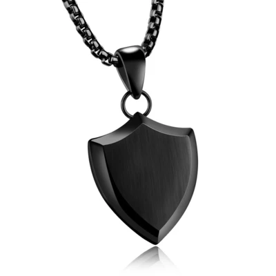 Afbeelding van Heren Ketting Mendes Kettinghanger Schild Edelstaal Zwart