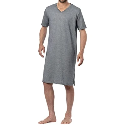 Afbeelding van In One Clothing Herennachthemd met V hals en halve mouwen, grijs gemengd, XXL