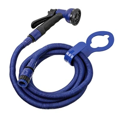 Afbeelding van Tatay 990005 Set met uittrekbare slang, 7,5 m, licht, bewateringspistool 8 posities, universele aansluiting, vrouwelijk, 3/4 1/2 inch en kraanhouder, blauw