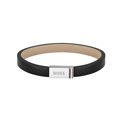 Afbeelding van BOSS Sieraden Heren JACE Collectie Leren Armband Zwart 1580336S, Small, Leer, Geen edelsteen
