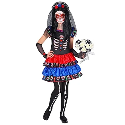 Afbeelding van WIDMANN Rood en blauw Dia de los Muertos kostuum voor kinderen 128 (5 7 jaar)