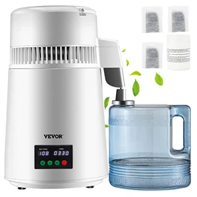 Afbeelding van VEVOR Water Distilleerder 1 L/uur 4L Destilleerketel Roestvrij Staal 750W Destilleerapparaat met voor Instelbare Temperatuur en Timingfunctie Reinigingspoeder Karaf 3 Carbon Packs