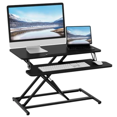 Afbeelding van ERGOMAKER Sta bureau converter, 80 x 40 cm breed in hoogte verstelbaar snel zitten om op te staan bureauverhoger voor dubbele monitor
