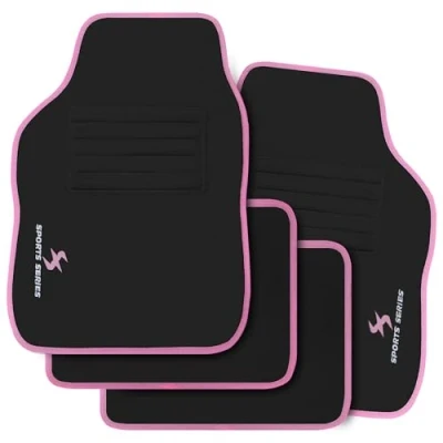 Afbeelding van WOLTU Set van 4 universele automatten, antislip, beschermende matten met letterborduurwerk en roze rand, AM7142rs