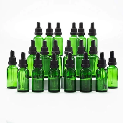 Afbeelding van Yizhao Groen Glazen Druppelflesje 30ml, met Pipet Druppelaar, voor Essentiële olie, Aromatherapie, Cosmetica, Laboratorium, Apotheek, Reizen, Massage 24 Stuks