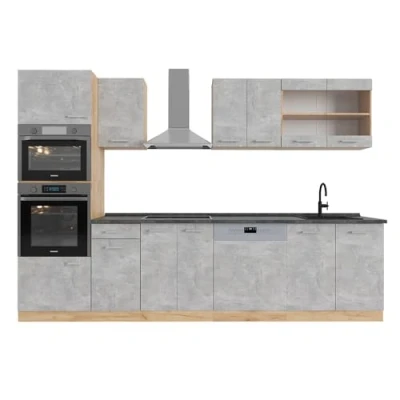 Afbeelding van Vicco Complete keukeneenheid R Line, Beton/gouden eik, 300 cm met hoge kast, WB Antraciet