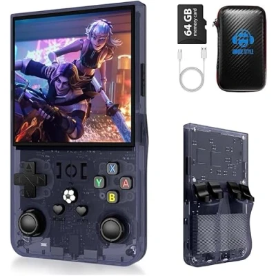 Afbeelding van R36S Max, nieuwe verbeterde versie van de gameconsole, draagbare open source Linux systeem, 64 GB TF kaart, 15.000 retro games, 4 IPS display, gameconsole (grijs)