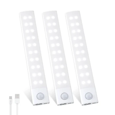Afbeelding van led Kastlamp, dimbaar, 20 cm, strip, keuken, bewegingsmelder, 40 leds, oplaadbaar, USB C draadloos, 3 kleuren, binnenverlichting voor kast, trap, hal (3 stuks)