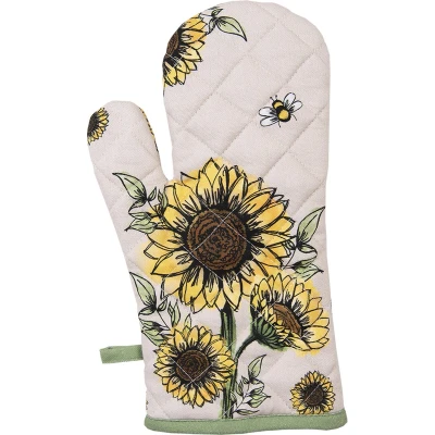 Afbeelding van Clayre &amp; Eef Ovenwant 18x30 cm Beige Geel Katoen Zonnebloemen Ovenhandschoen