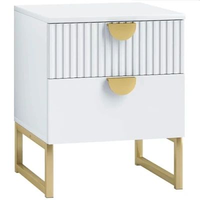 Afbeelding van HOMCOM Nachttisch mit 2 Schubladen, Beistelltisch, Nachtschrank Griffe in Goldoptik, Nachtkommode für Schlafzimmer, Wohnzimmer, 40 x 50 cm, Weiß