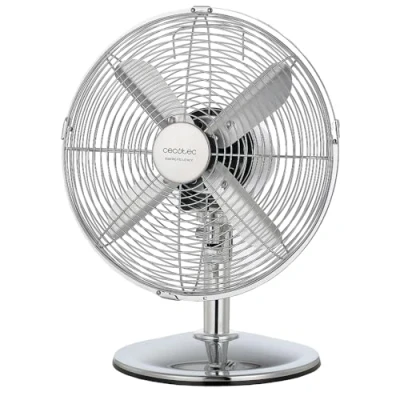 Afbeelding van Cecotec EnergySilence 620 RetroDesk tafelventilator, 40 W, verchroomd, diameter van 30 cm, met 4 vleugels, 3 snelheden, oscillatie, in hoogte verstelbaar, maximale veiligheid