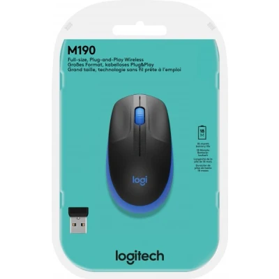 Afbeelding van Logitech Mouse M190, draadloos, blauw optisch, 1000 dpi, 3 knoppen, retail