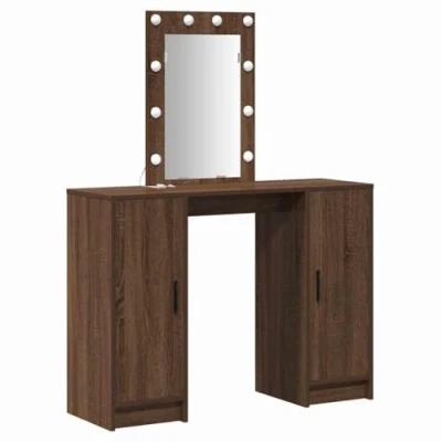 Afbeelding van vidaXL Bruin Eiken Hout, Glas Groot Bruine Kaptafel Rechthoekig