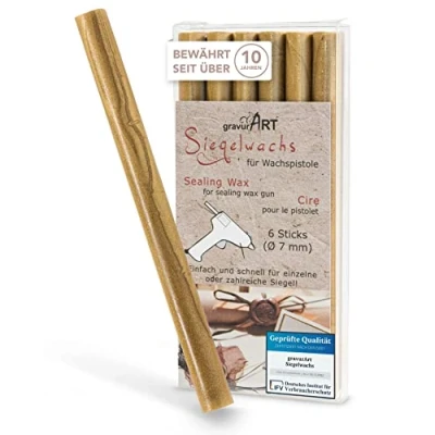 Afbeelding van gravurART Flexibele zegelwas voor waspistool, stijlvolle brieven verzegelen met de set van 6 stuks wax zegelstempels in goud, 7 mm