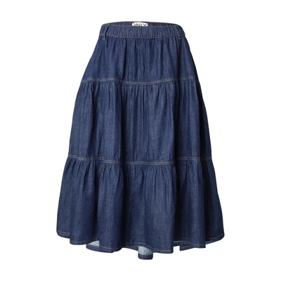 Afbeelding van ONLY Onlaliyah LONG Frill Skirt Alijn rok, Dames, Maat: XS, Dark blue denim