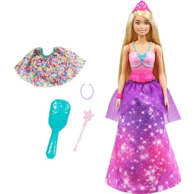 Afbeelding van ​Barbie Dreamtopia 2 in 1 Pop van Prinses naar Zeemeermin (blond, 30 cm) met 3 looks en accessoires, voor kinderen 7 jaar