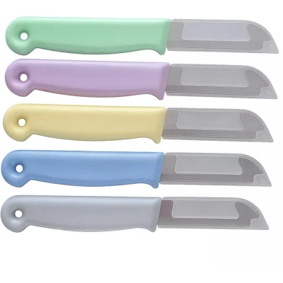 Afbeelding van Solingen Schilmesje RVS Glad 16 cm met Blade Cover Pastel Mix 5 Stuks