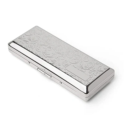 Afbeelding van Sigarettenetui van metaal dames en heren, draagbare dubbelzijdige veerclip, geschikt voor maximaal 10 100&#039;s sigaretten, zelfgestopte sigaretten. (zilver)