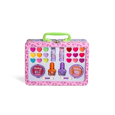 Afbeelding van Martinelia My Best Friends glitter kinder make up koffer deluxe transparant bedrukte beauty case 20 x 17,5 cm 5 vaks 3 niveaus cadeau tip