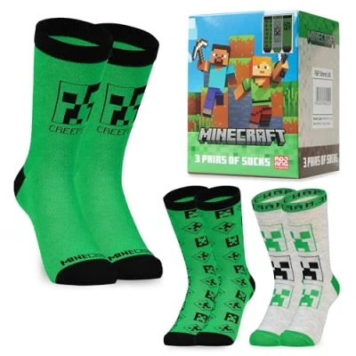 Afbeelding van Minecraft Jongens Sokken 3 Pak of 5 Katoenrijke Crew Kids Enkelsokken Elke Dag School Sport Gamecadeaus voor (Groen, 7 10 Jaar, 31 36 EU)