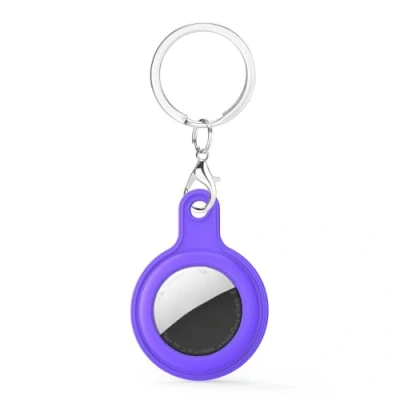 Afbeelding van ISKIP Silicone Case for Apple AirTag, Cover with Keychain, Protective Holder AirTag GPS Finders (Purple)