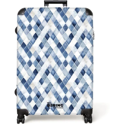 Afbeelding van NoBoringSuitcases.com® Koffer groot Reiskoffer lichtgewicht Ruit patroon blauw Rolkoffer met 4 wielen Grote trolley XL 98 liter bagage