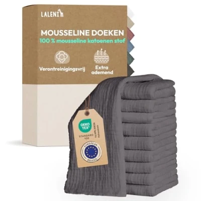 Afbeelding van Laleni Hydrofiele Doeken 100% Katoen Mousseline 70x70cm Antraciet Set van 30